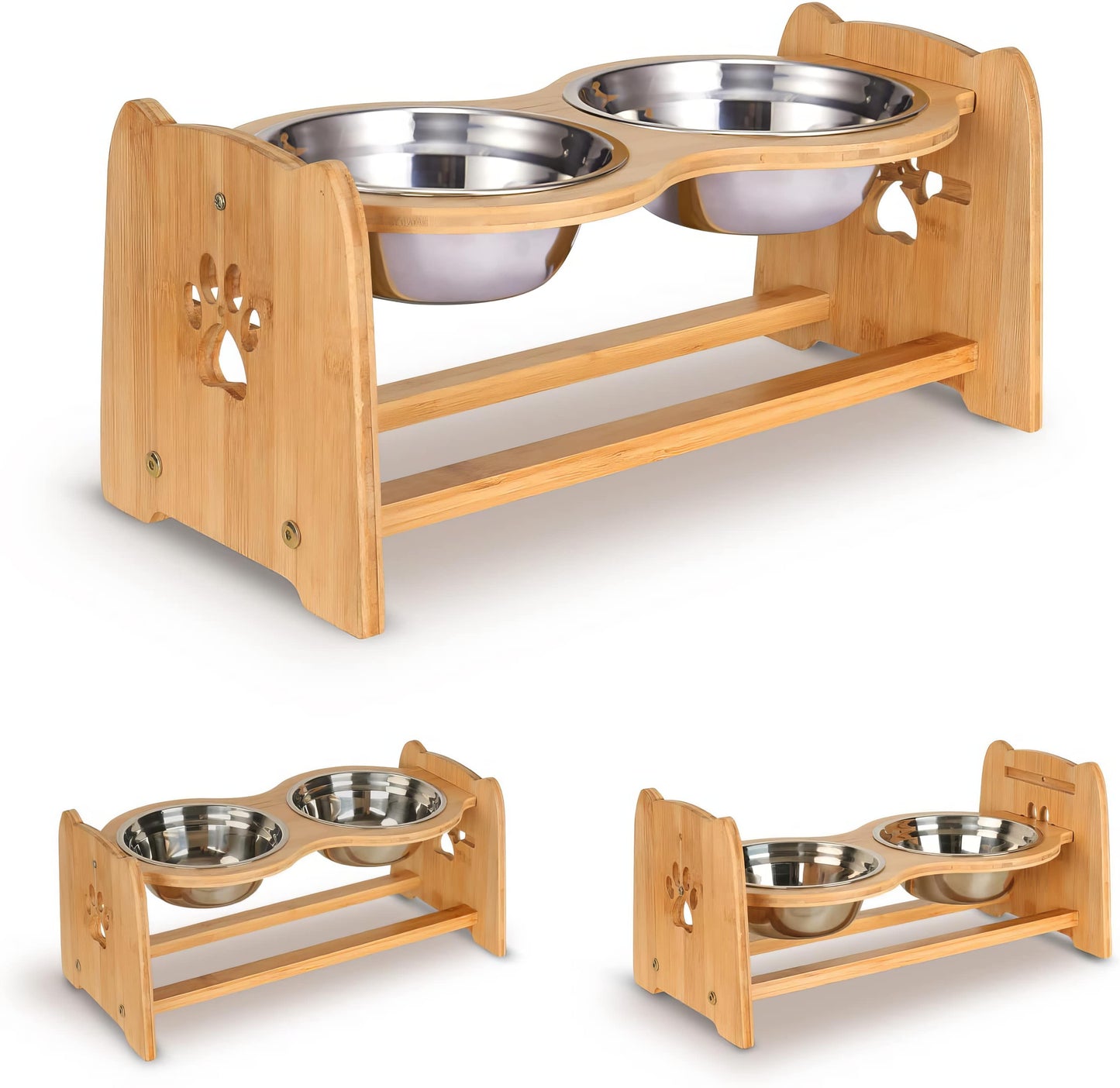 Adjustable Elevated Dog Bowls Set with Stainless Steel Bowls