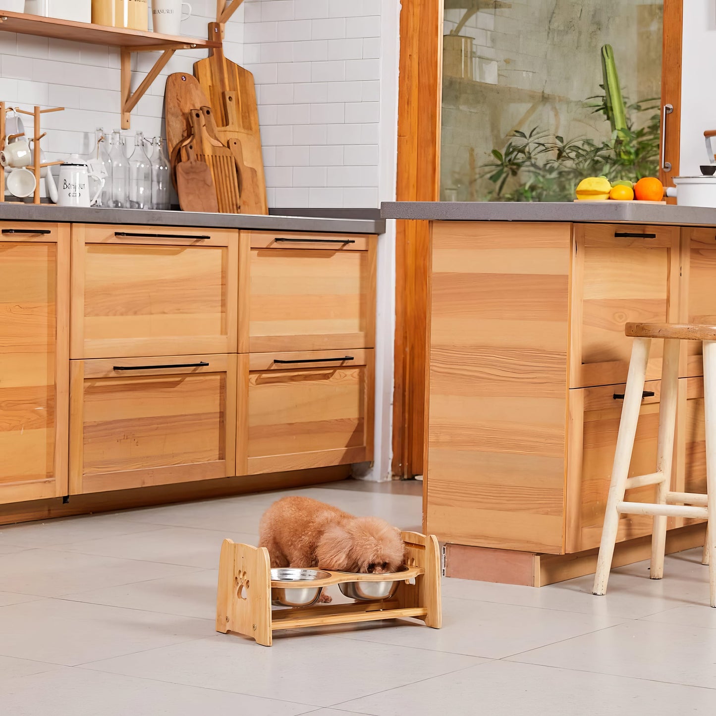 Adjustable Elevated Dog Bowls Set with Stainless Steel Bowls