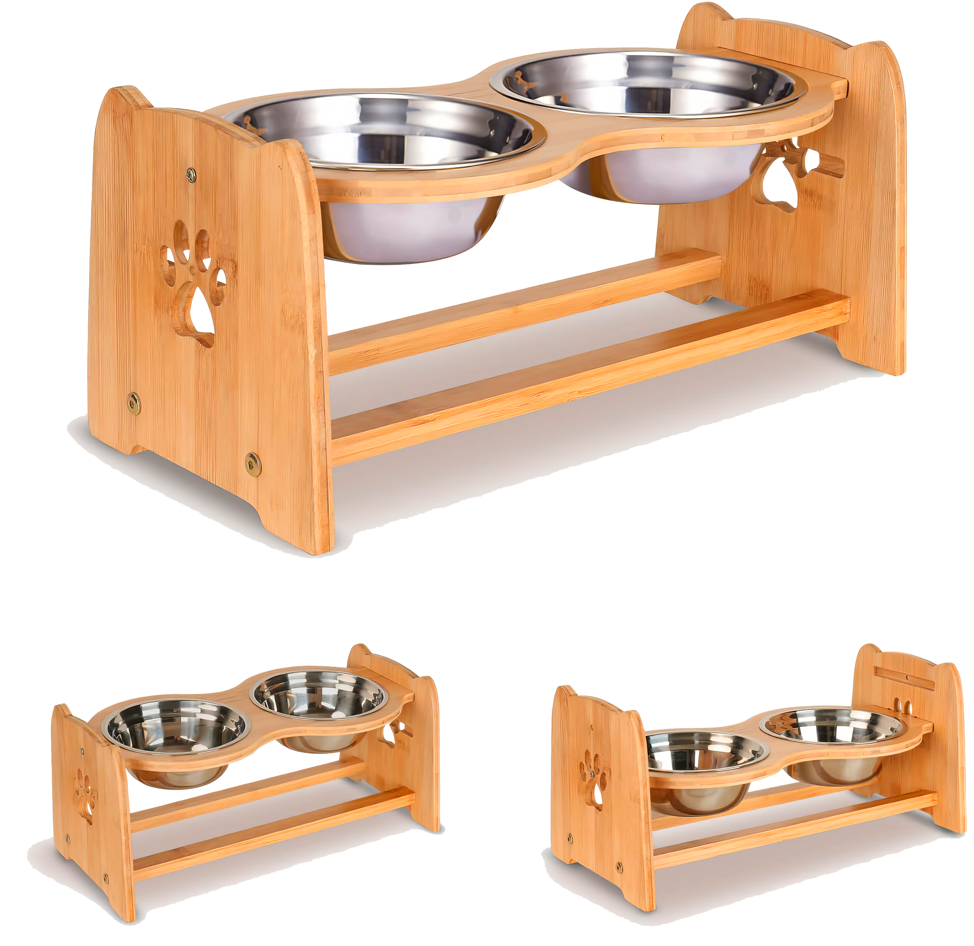 Adjustable Elevated Dog Bowls Set with Stainless Steel Bowls