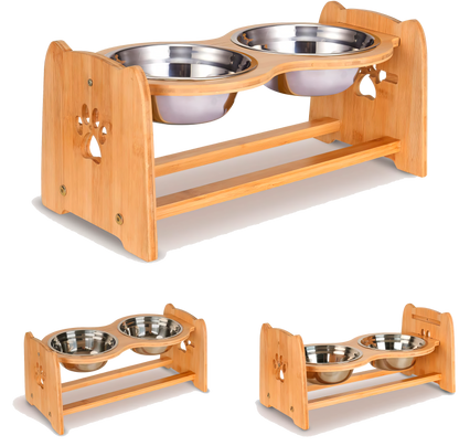 Adjustable Elevated Dog Bowls Set with Stainless Steel Bowls