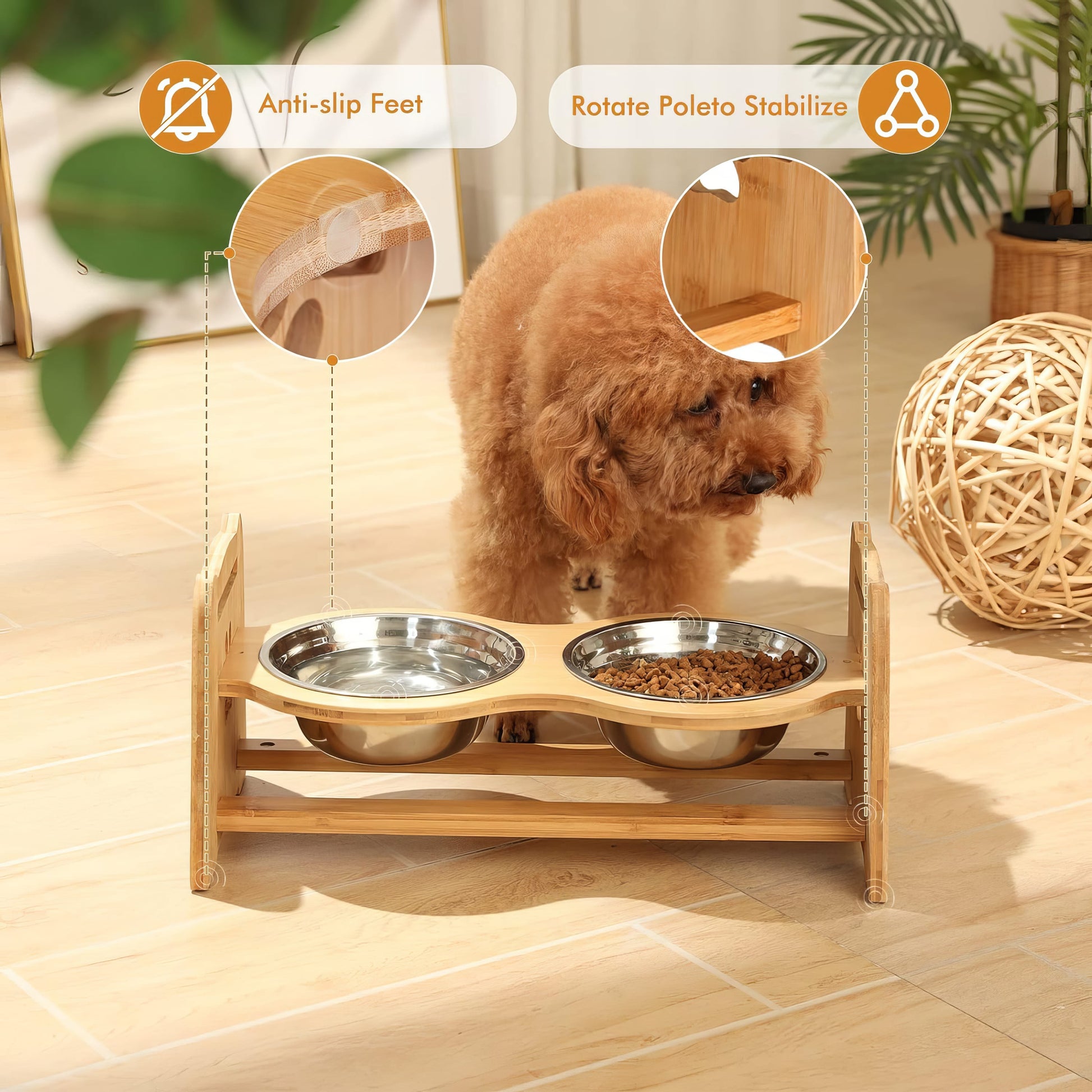 Adjustable Elevated Dog Bowls Set with Stainless Steel Bowls