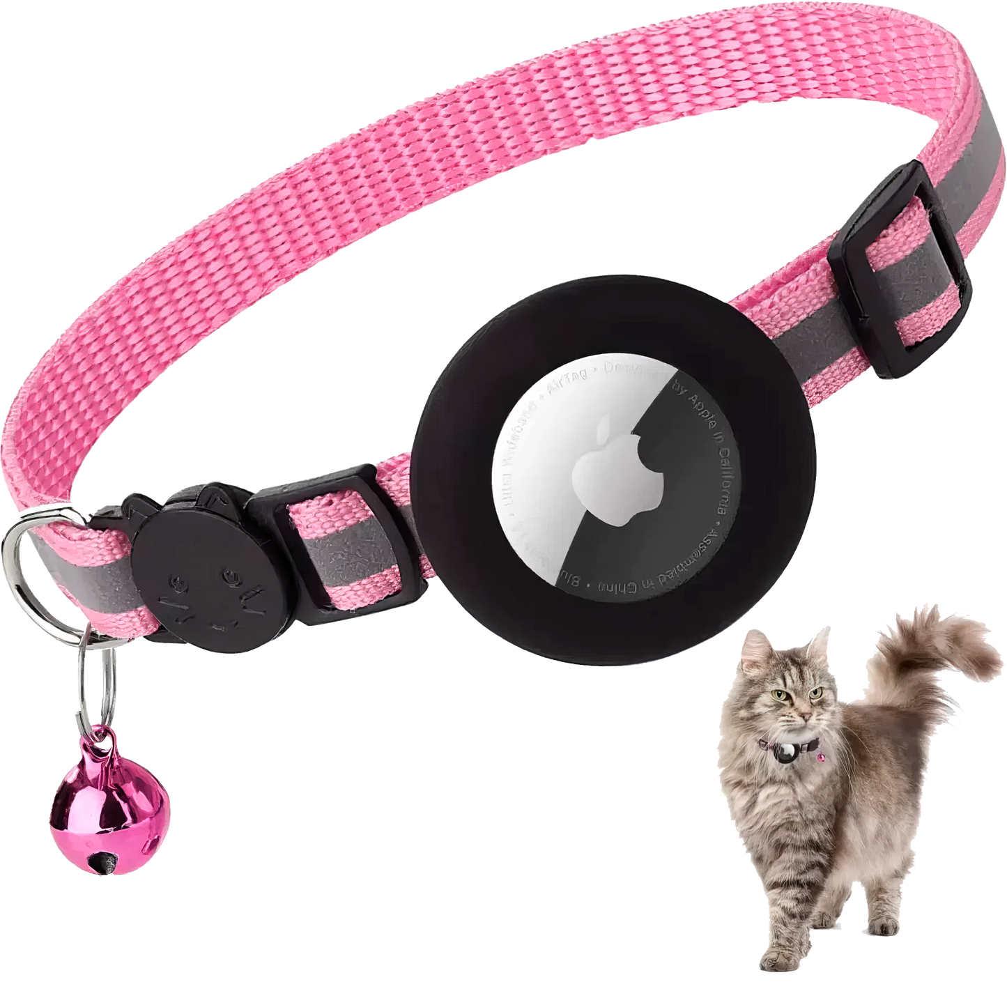 Reflective Breakaway Cat Collar with AirTag Holder & Bell – Adjustable for All Cats (0.4 inches)