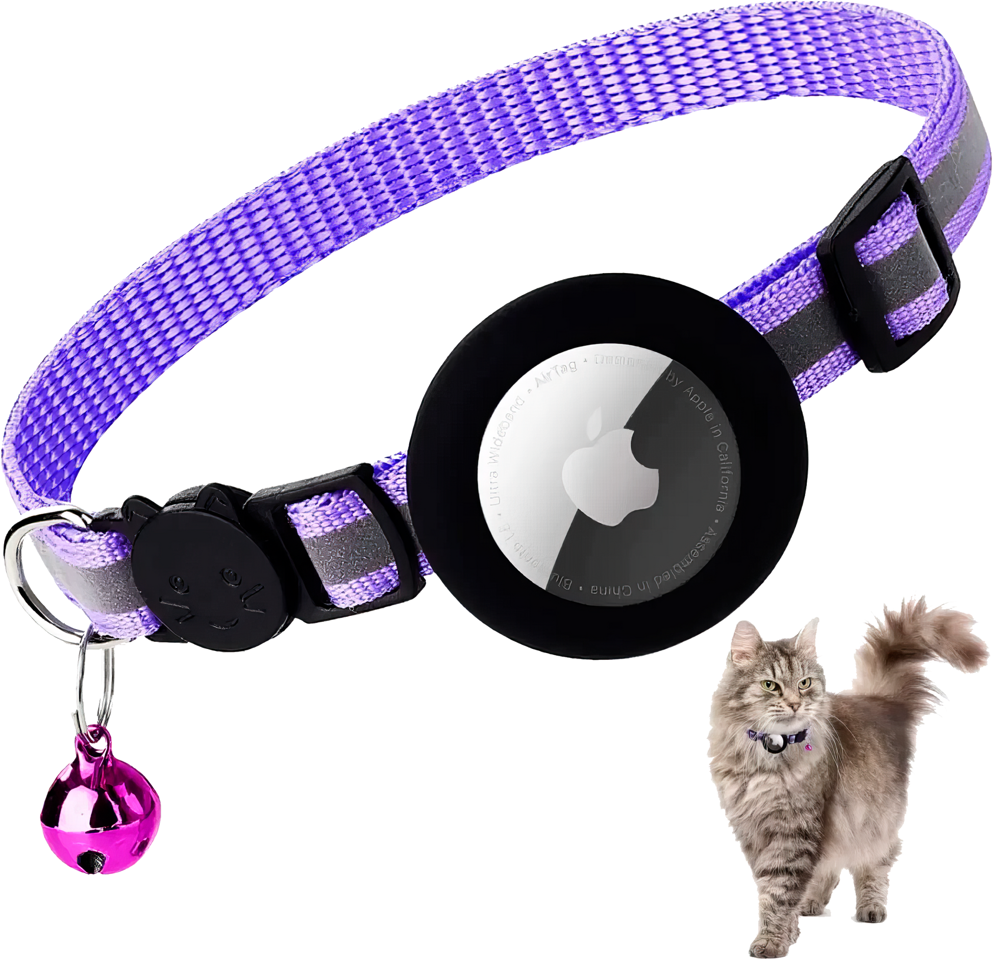 Reflective Breakaway Cat Collar with AirTag Holder & Bell – Adjustable for All Cats (0.4 inches)