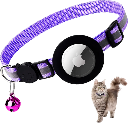 Reflective Breakaway Cat Collar with AirTag Holder & Bell – Adjustable for All Cats (0.4 inches)