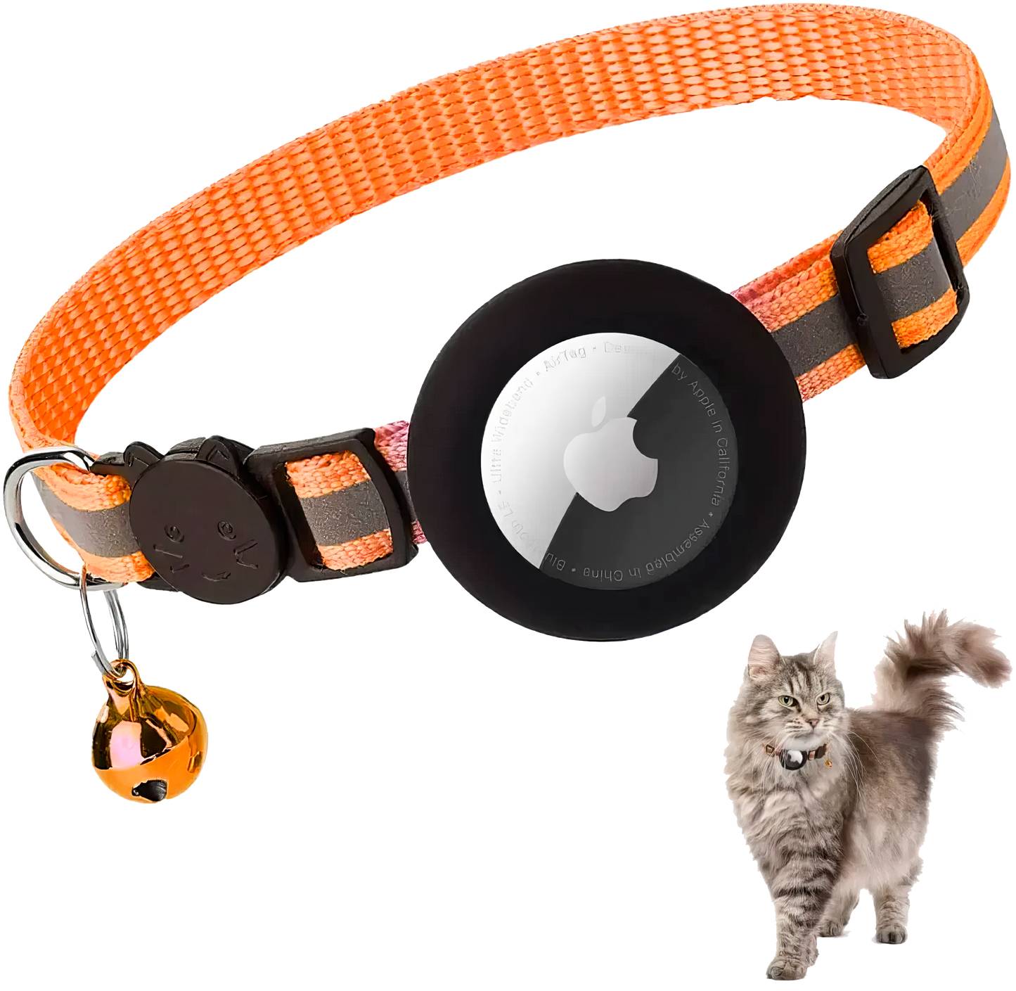 Reflective Breakaway Cat Collar with AirTag Holder & Bell – Adjustable for All Cats (0.4 inches)