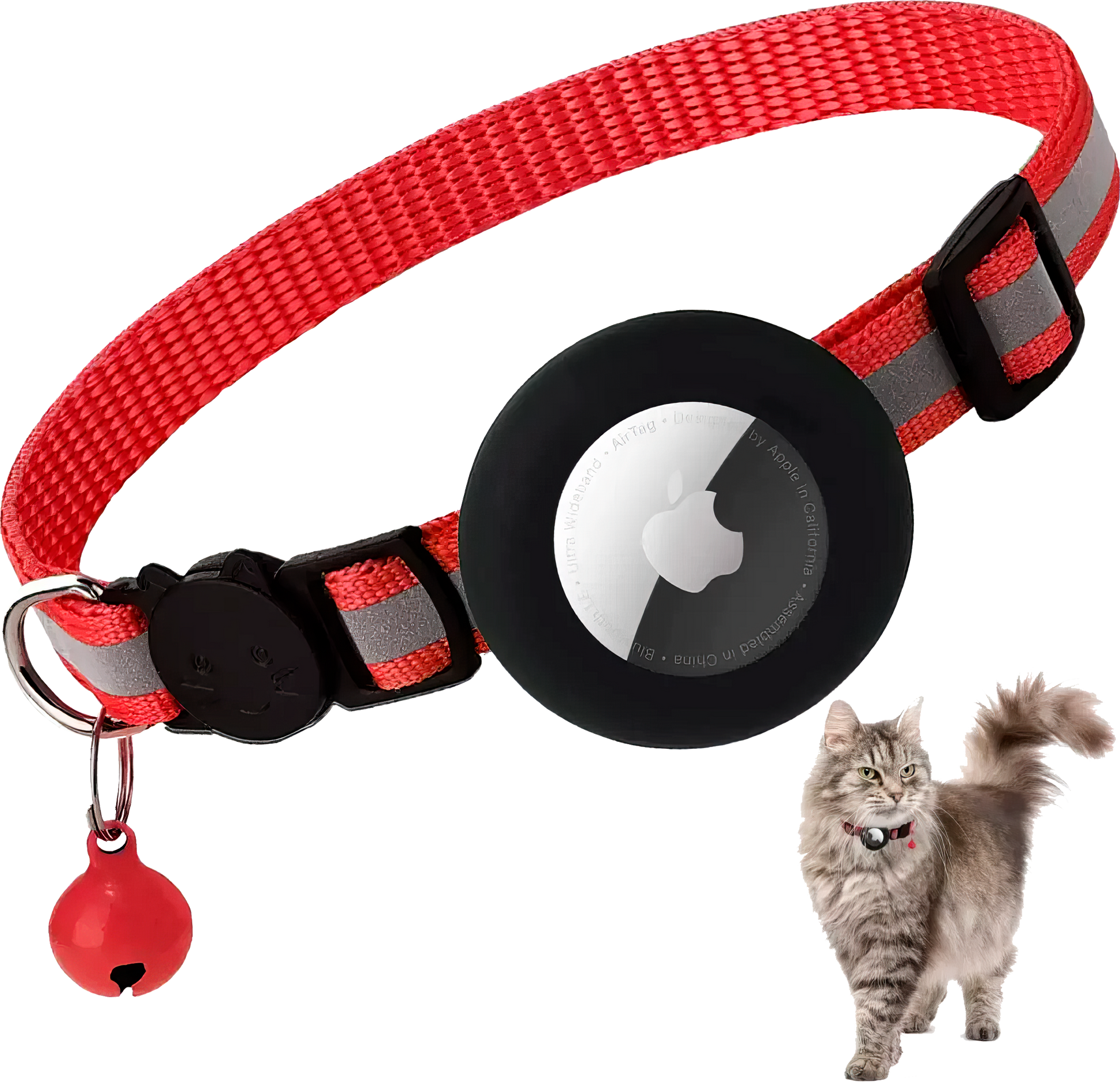 Reflective Breakaway Cat Collar with AirTag Holder & Bell – Adjustable for All Cats (0.4 inches)