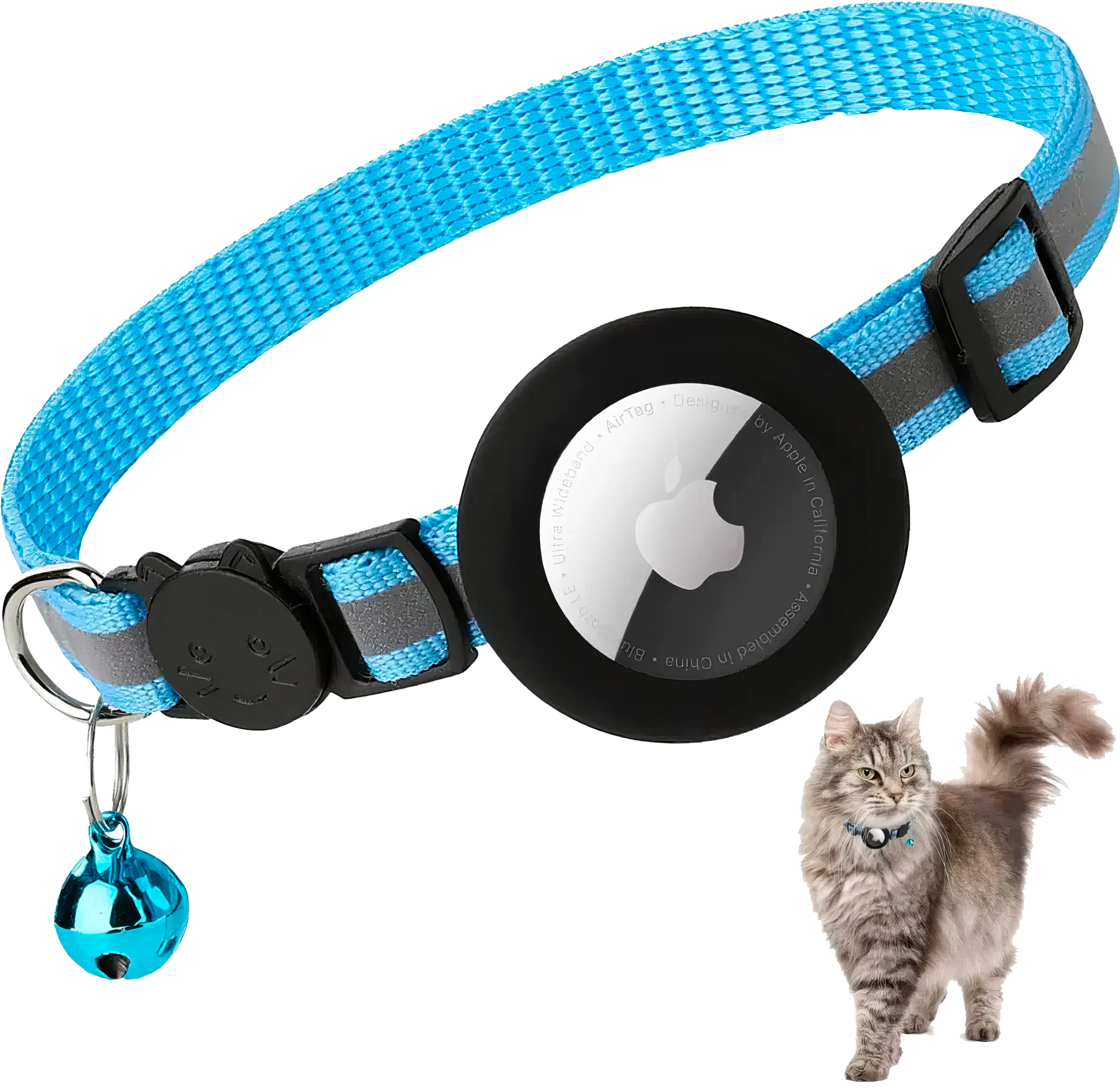 Reflective Breakaway Cat Collar with AirTag Holder & Bell – Adjustable for All Cats (0.4 inches)