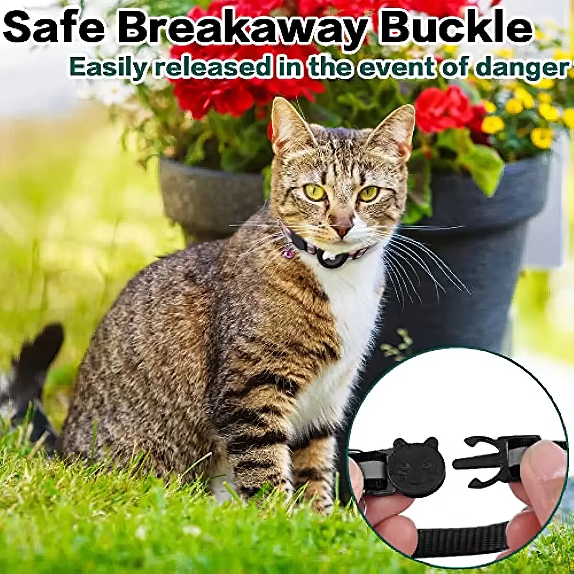 Reflective Breakaway Cat Collar with AirTag Holder & Bell – Adjustable for All Cats (0.4 inches)