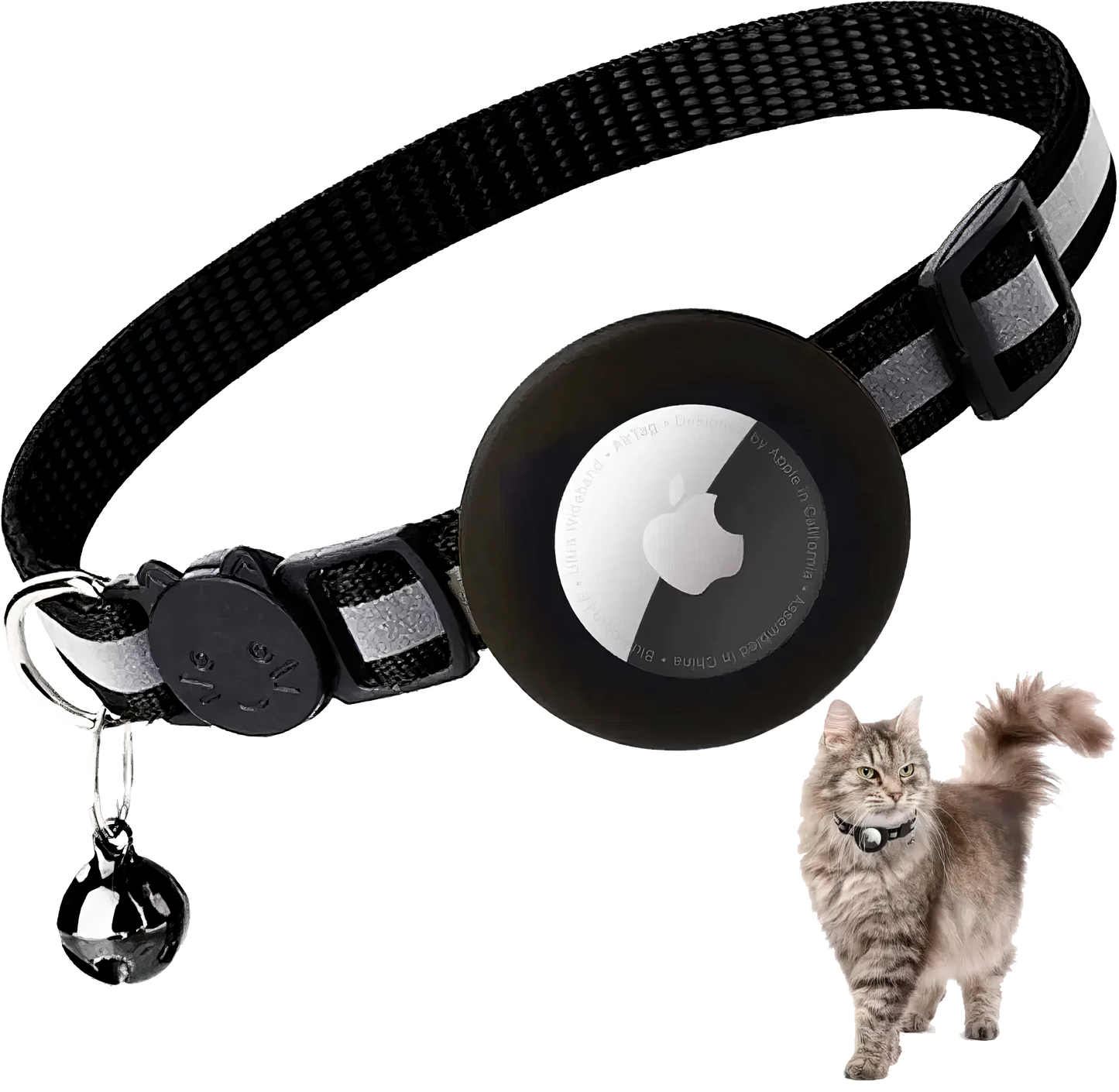 Reflective Breakaway Cat Collar with AirTag Holder & Bell – Adjustable for All Cats (0.4 inches)