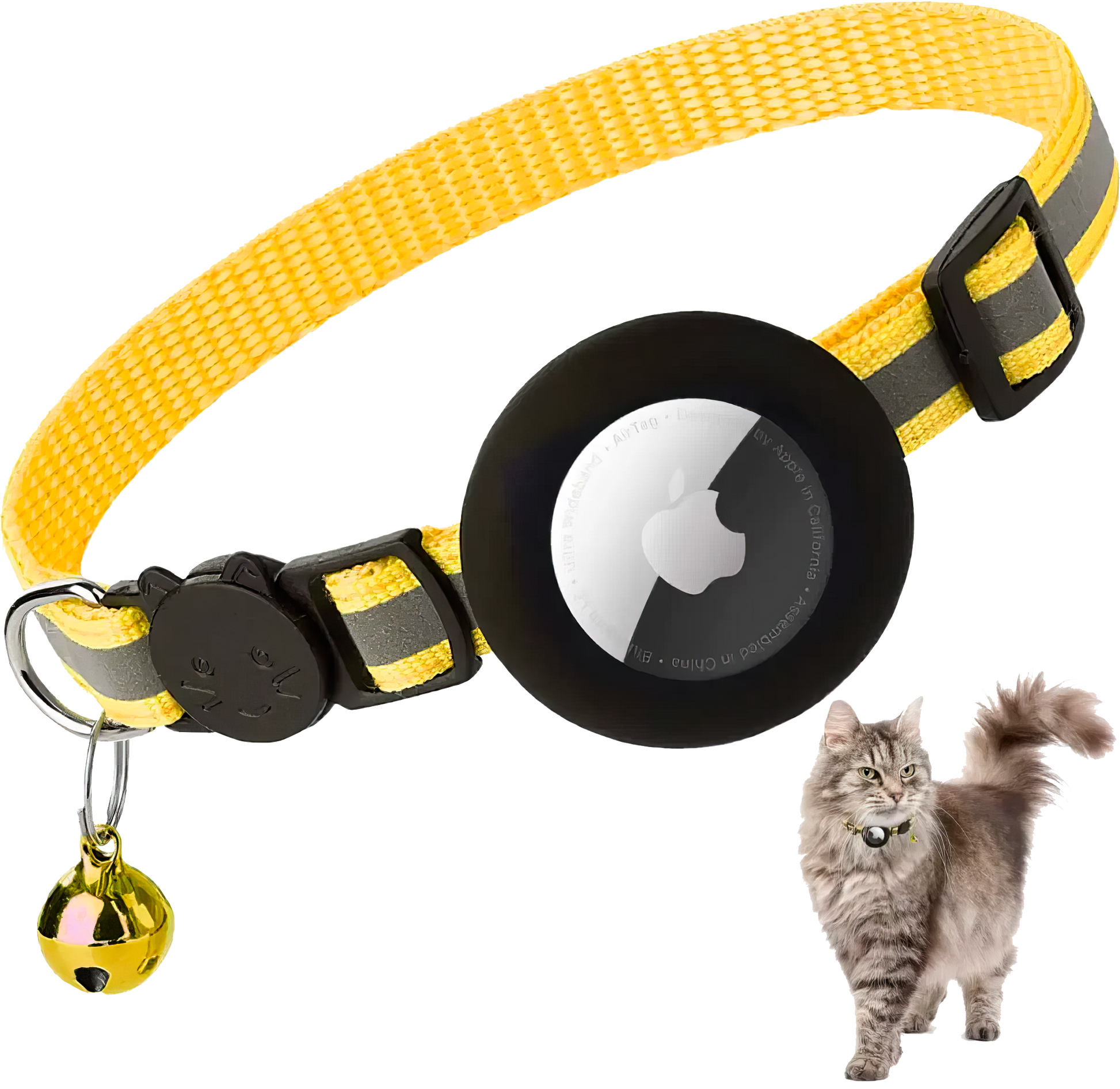 Reflective Breakaway Cat Collar with AirTag Holder & Bell – Adjustable for All Cats (0.4 inches)