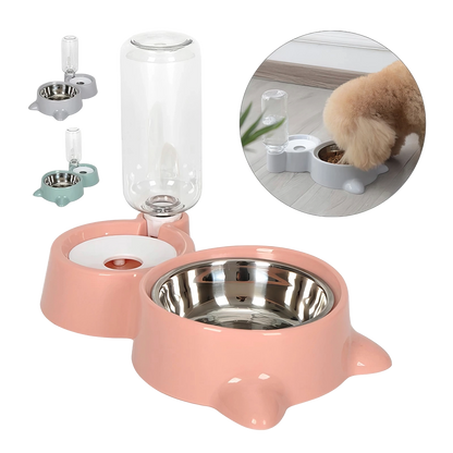 2-in-1 Cat Bowl & Water Dispenser - Automatic Pet Feeder and Waterer for Dogs & Cats