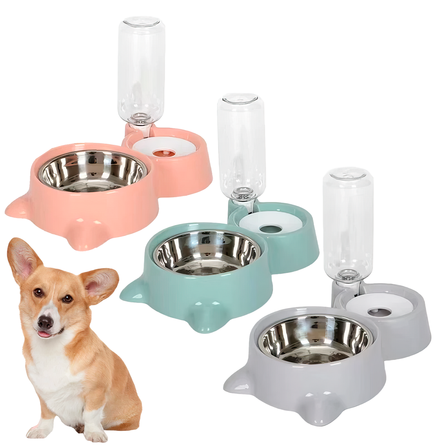 2-in-1 Cat Bowl & Water Dispenser - Automatic Pet Feeder and Waterer for Dogs & Cats