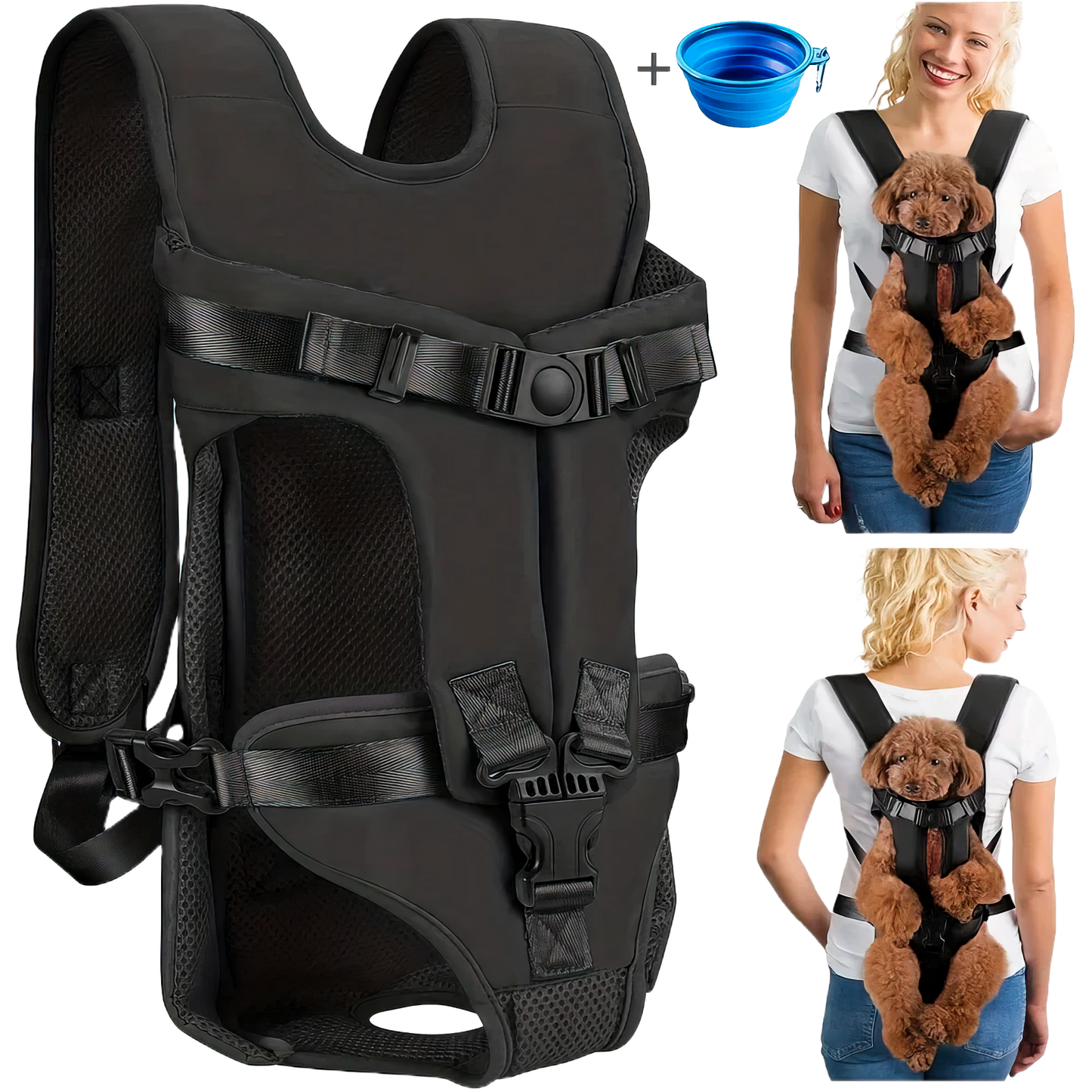 Hands-Free Dog Carrier Backpack for Small & Medium Pets, Adjustable Front & Back Carry