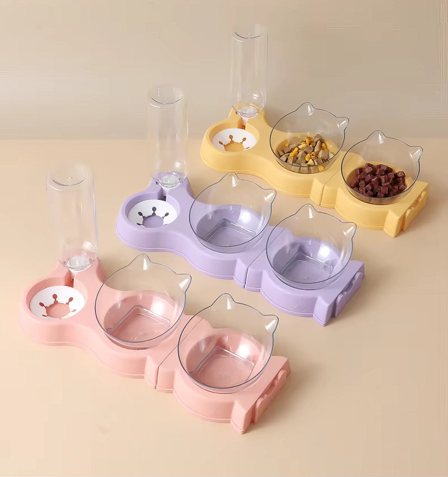 Pet Cat Food Bowl Automatic Feeder All-In-One Splice Dog Cat Food Bowl and Drinking Fountain Drinking Raised Standing Dish Bowl