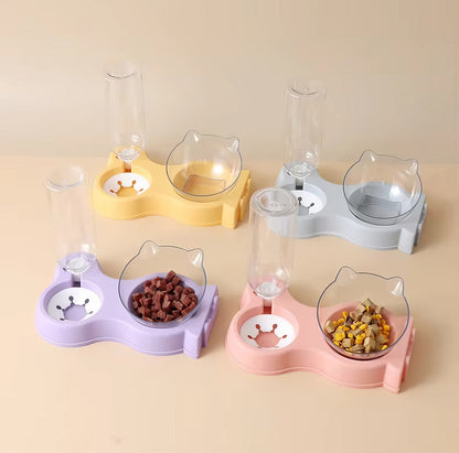 Pet Cat Food Bowl Automatic Feeder All-In-One Splice Dog Cat Food Bowl and Drinking Fountain Drinking Raised Standing Dish Bowl