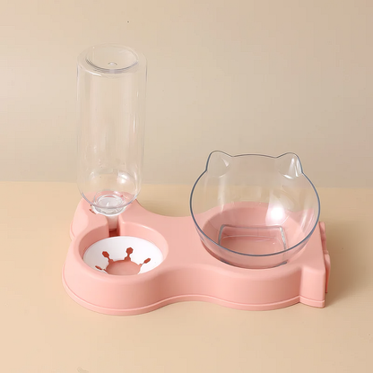 Pet Cat Food Bowl Automatic Feeder All-In-One Splice Dog Cat Food Bowl and Drinking Fountain Drinking Raised Standing Dish Bowl