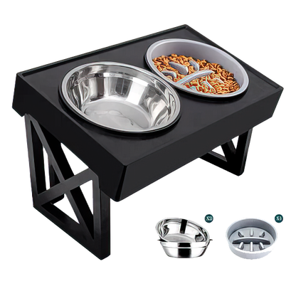 Adjustable Elevated Dog Bowl Stand – Slow Feeder Dish with Mat