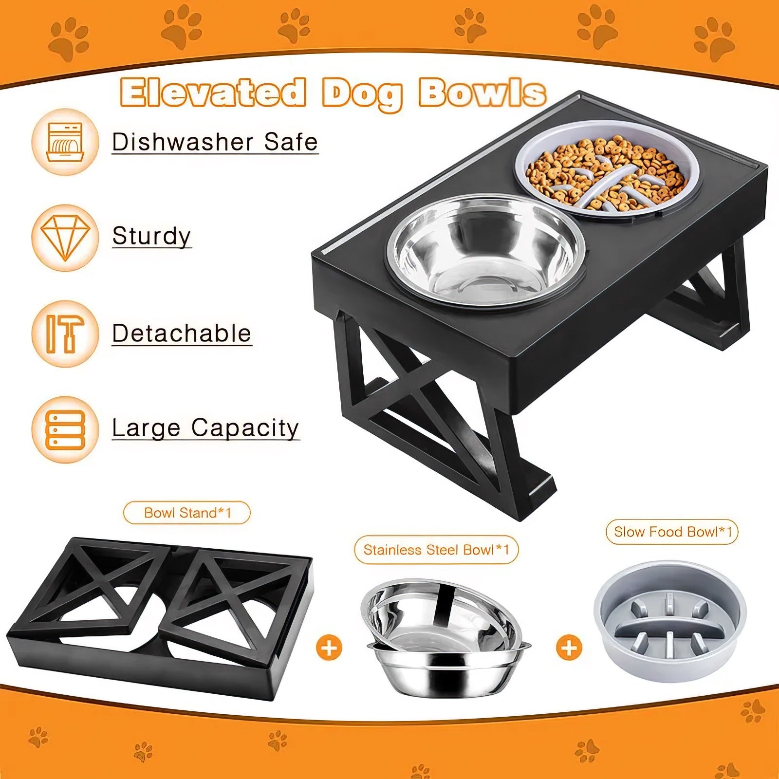 Adjustable Elevated Dog Bowl Stand – Slow Feeder Dish with Mat