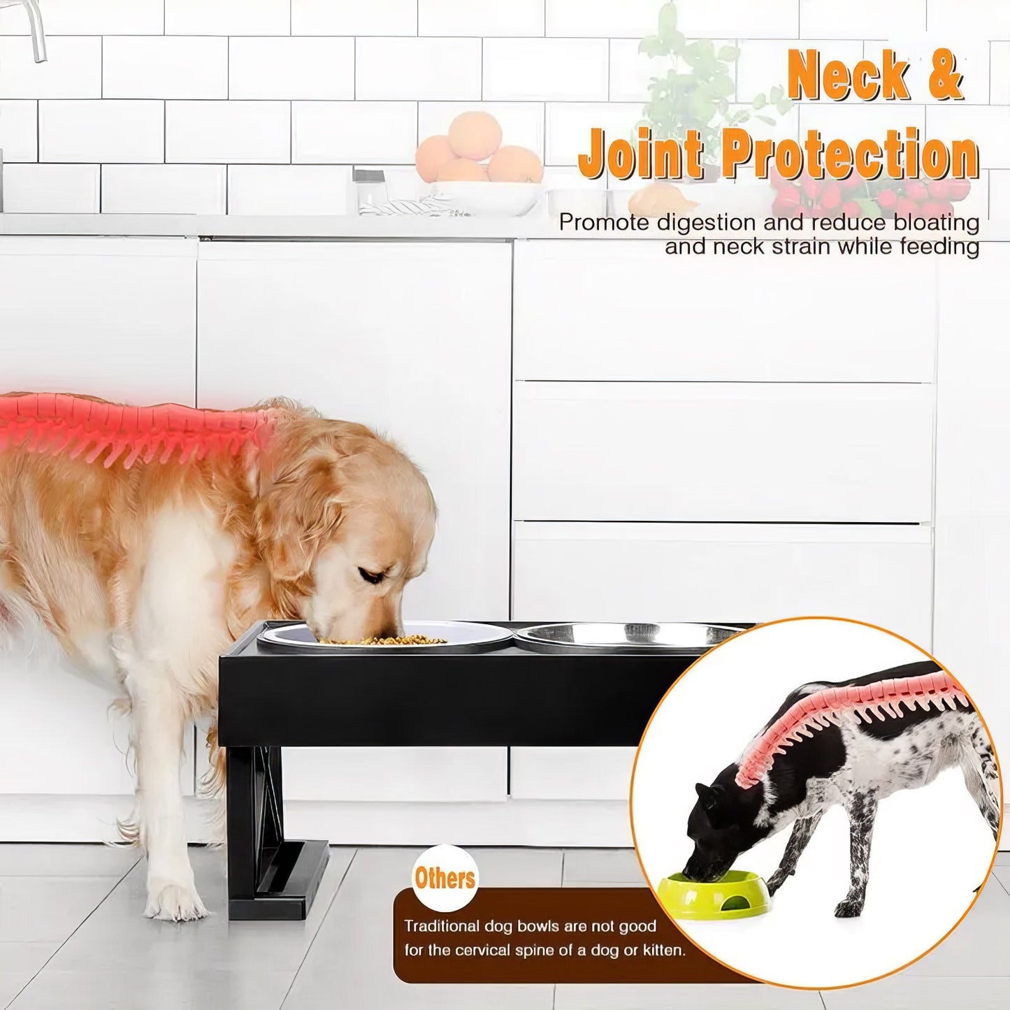 Adjustable Elevated Dog Bowl Stand – Slow Feeder Dish with Mat