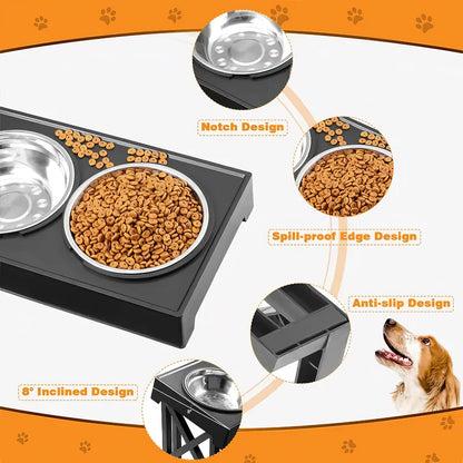 Adjustable Elevated Dog Bowl Stand – Slow Feeder Dish with Mat