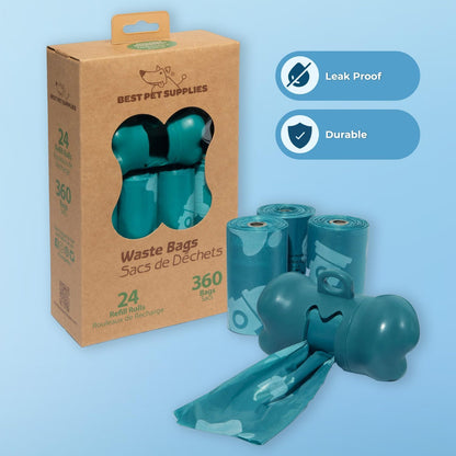 360 Leak-Proof Dog Poop Bags for Waste Cleanup | Durable, Tear-Resistant Plastic Rolls for Puppy Walking & Travel