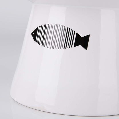 Raised Ceramic Cat Bowl – Non-Skid, Sturdy & Anti-Fall Design (White, 4.8x6.4in)