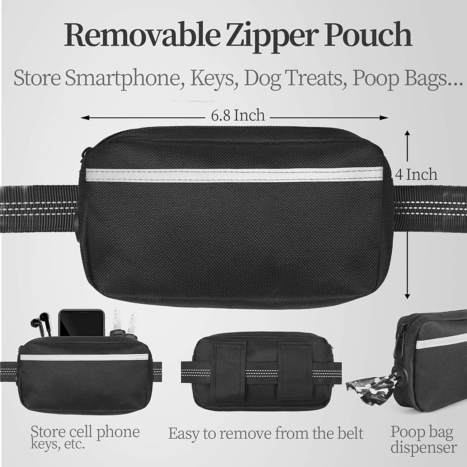 Hands-Free Dog Leash with Zipper Pouch, Padded Handles, and Bungee for Walking, Jogging & Running