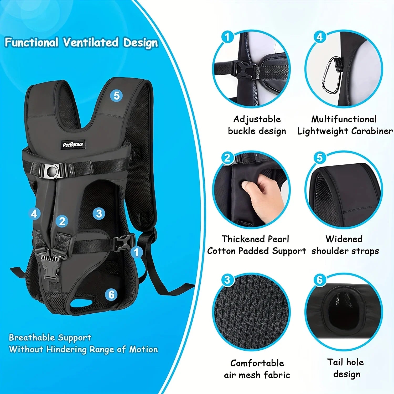 Hands-Free Dog Carrier Backpack for Small & Medium Pets, Adjustable Front & Back Carry