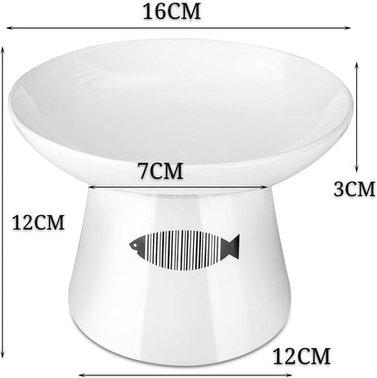 Raised Ceramic Cat Bowl – Non-Skid, Sturdy & Anti-Fall Design (White, 4.8x6.4in)